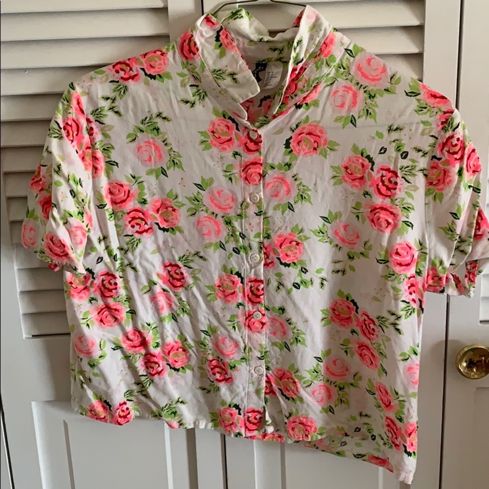 Floral collard button up crop